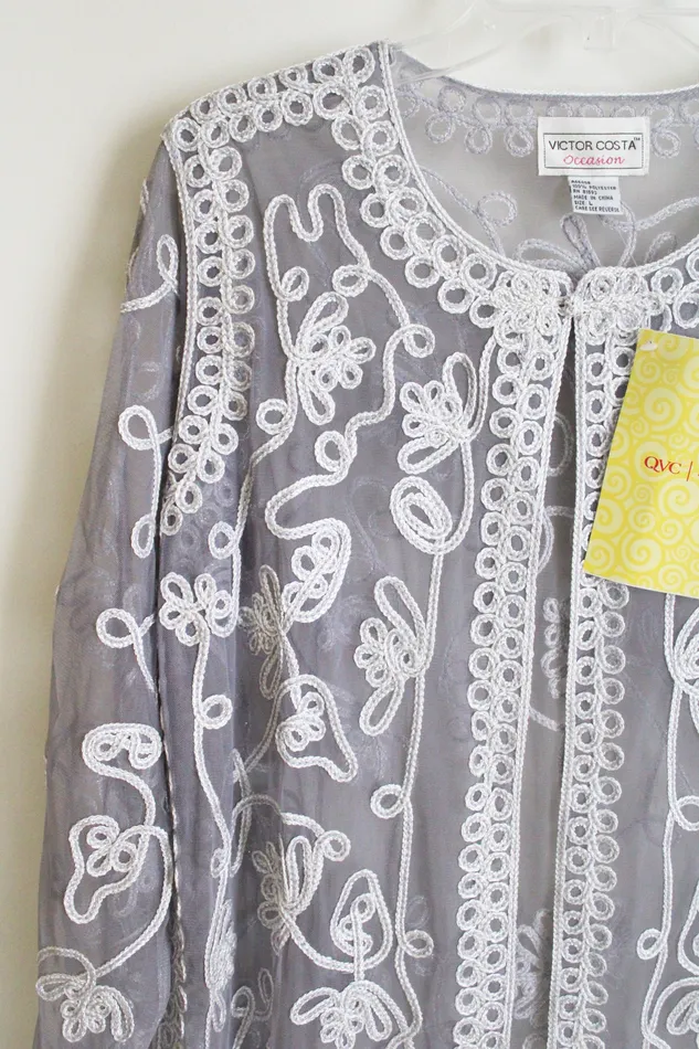 Earrings NEW Victor Costa Occasion Gray Embroidered Top L Victor Costa