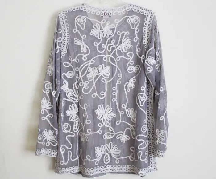 Earrings NEW Victor Costa Occasion Gray Embroidered Top L Victor Costa