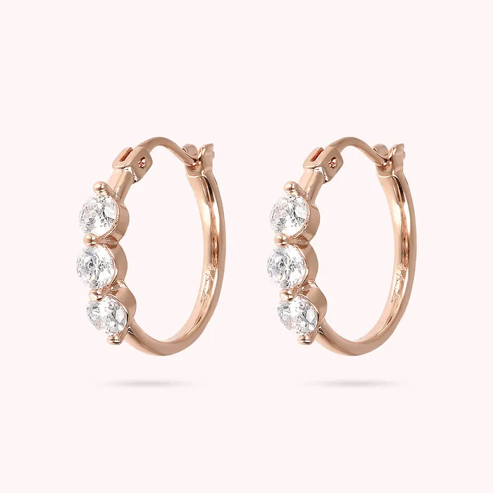 Earrings Orecchini a Cerchio con Tre Cubic Zirconia Bronzallure