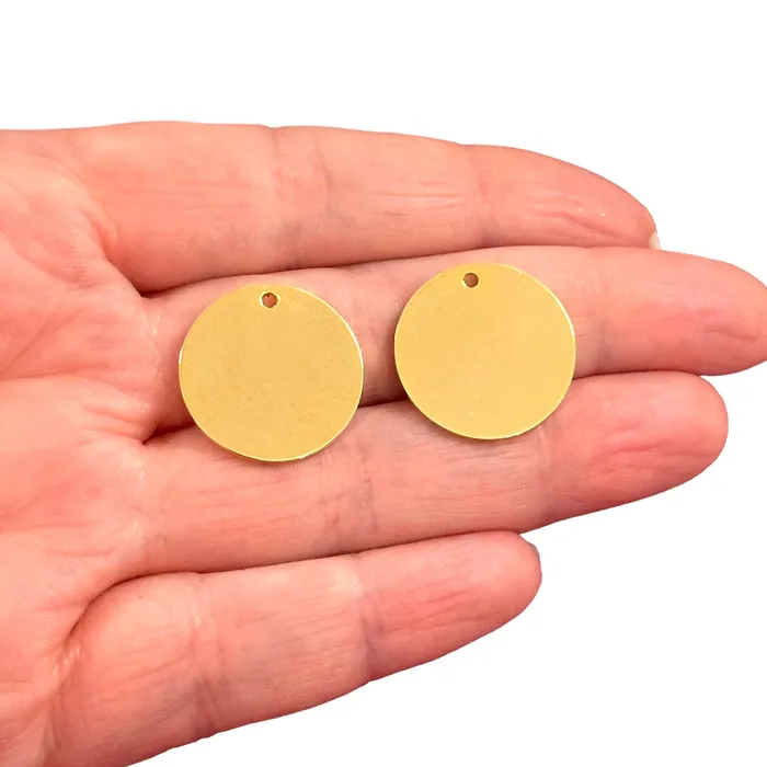 Earrings Peppy Beads 24Kt Gold Plated 20mm Round Tag Charms Gold Round Tag Charms 2 pcs in a pack Earrings Peppy Beads 24Kt Gold Plated 20mm Round Tag Charms Gold Round Tag Charms 2 pcs in a pack