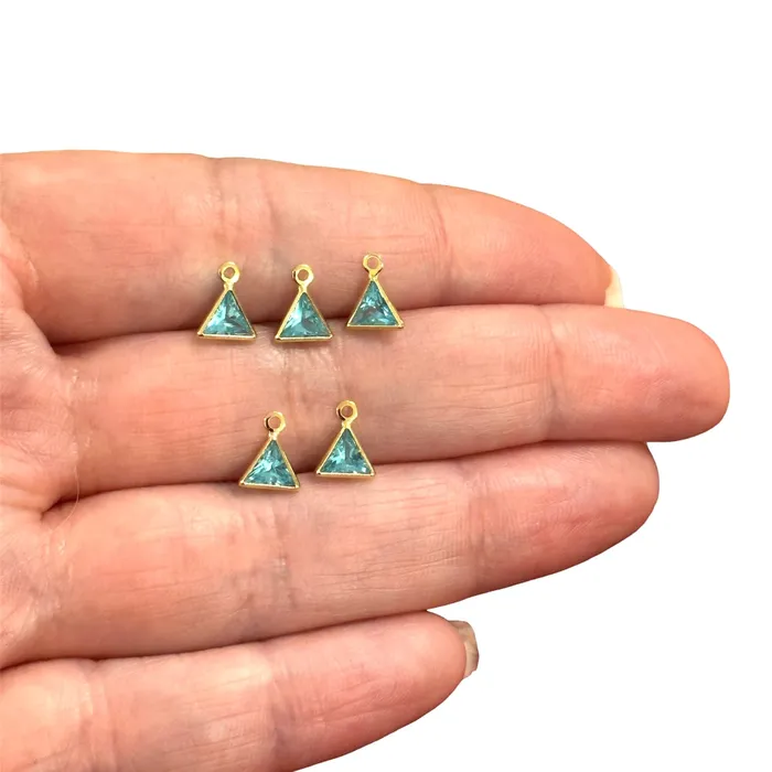Earrings Peppy Beads 24Kt Gold Plated Blue Zirconia Cubic Zirconia Triangle Charms 5 pcs in a pack Earrings Peppy Beads 24Kt Gold Plated Blue Zirconia Cubic Zirconia Triangle Charms 5 pcs in a pack
