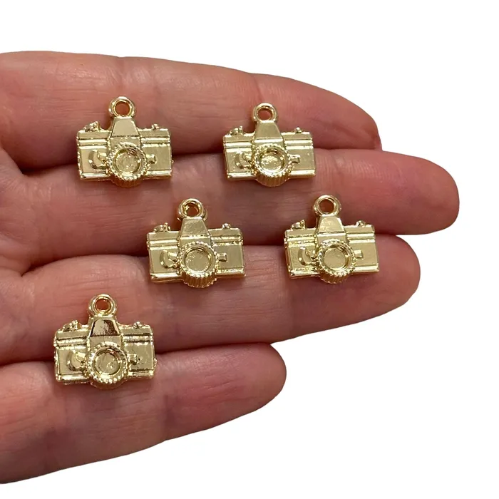 Earrings Peppy Beads 24Kt Gold Plated Camera Charms Gold Travel Charms 5 pcs in a pack Earrings Peppy Beads 24Kt Gold Plated Camera Charms Gold Travel Charms 5 pcs in a pack