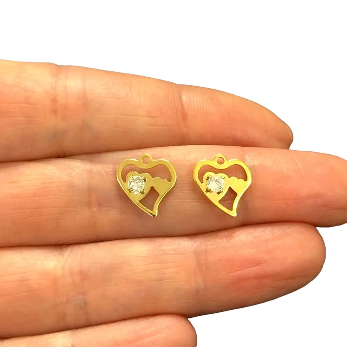 Earrings Peppy Beads 24Kt Gold Plated Cz Heart Charms 2 pcs in a pack