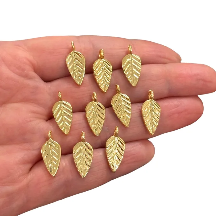 Earrings Peppy Beads 24Kt Gold Plated Leaf Charms 10 pcs in a pack