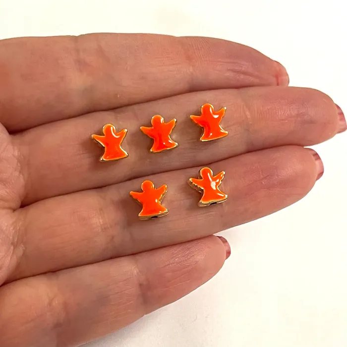 Earrings Peppy Beads 24Kt Gold Plated Neon Orange Enamelled Angel Spacer Charms 5 Pcs in a Pack Earrings Peppy Beads 24Kt Gold Plated Neon Orange Enamelled Angel Spacer Charms 5 Pcs in a Pack