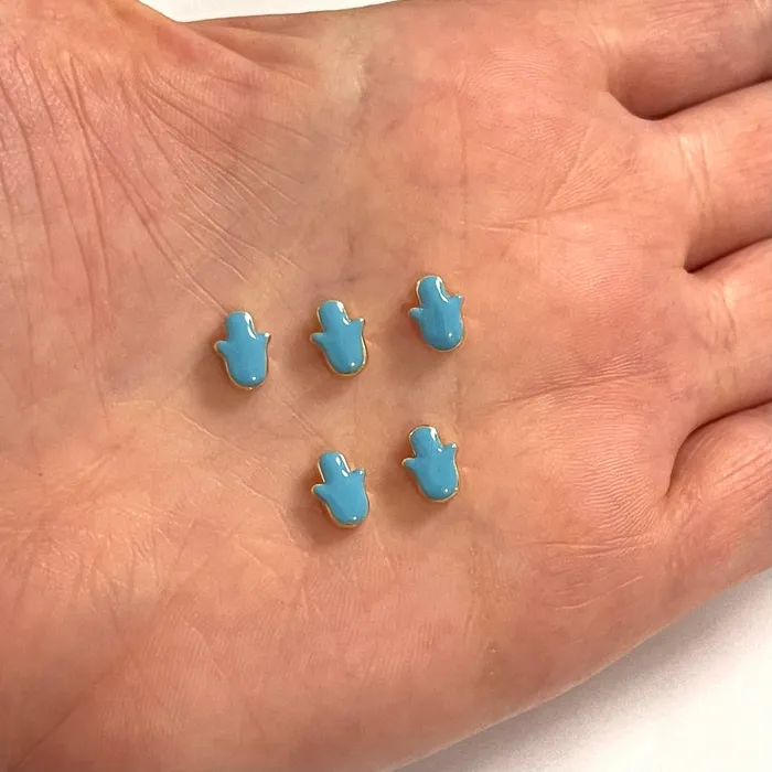 Earrings Peppy Beads 24Kt Gold Plated Sky Blue Enamelled Hamsa Spacer Charms 5 Pcs in a Pack Earrings Peppy Beads 24Kt Gold Plated Sky Blue Enamelled Hamsa Spacer Charms 5 Pcs in a Pack