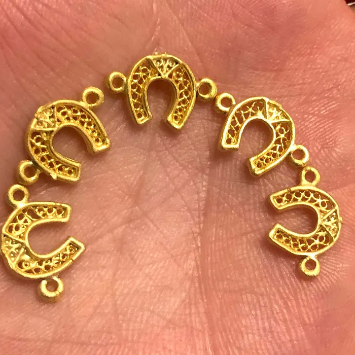 Earrings Peppy Beads 24Kt Matte Gold Plated Brass Horse Shoe Connector Charms 10pcs in a pack