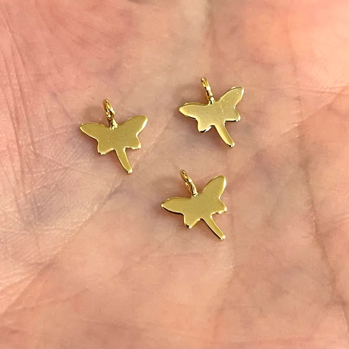 Earrings Peppy Beads 24Kt Shiny Gold Plated Dragonfly Charms 3 pcs in a pack