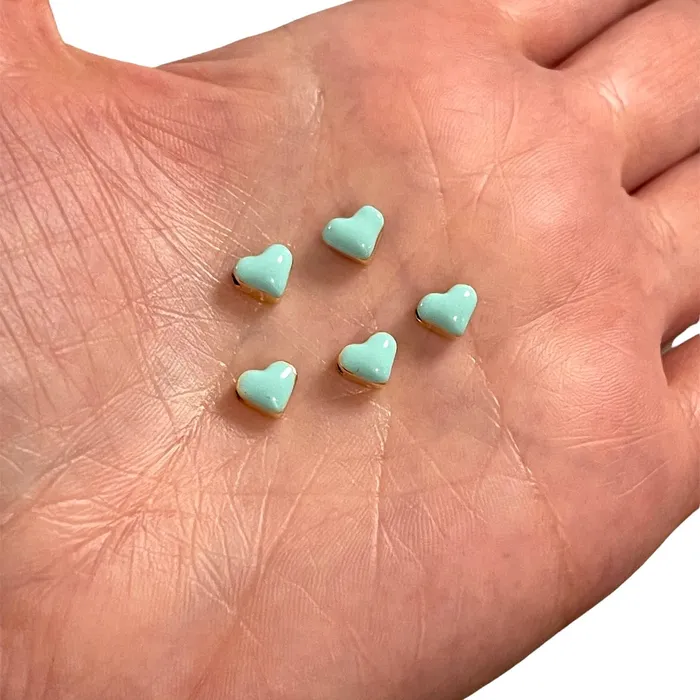 Earrings Peppy Beads 24Kt Shiny Gold Plated Mint Enamelled Heart Spacer Charms 5 pcs in a pack Earrings Peppy Beads 24Kt Shiny Gold Plated Mint Enamelled Heart Spacer Charms 5 pcs in a pack