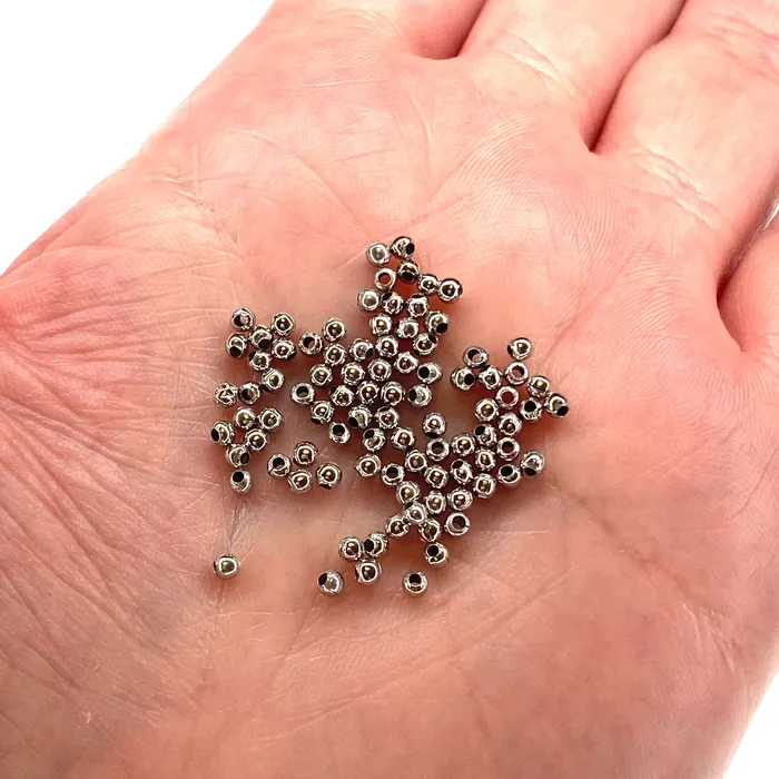 Earrings Peppy Beads 2mm Rhodium Plated Spacer Balls 2mm Rhodium Spacer Balls 100 pcs in a pack Earrings Peppy Beads 2mm Rhodium Plated Spacer Balls 2mm Rhodium Spacer Balls 100 pcs in a pack