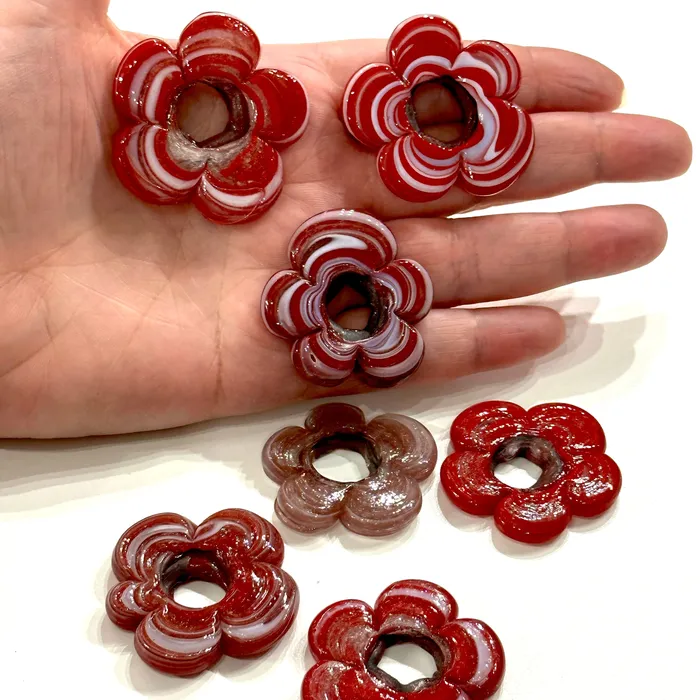 Earrings Peppy Beads Artisan Handmade Chunky Marbled Glass Flower Beads Size Between 35 40mm 5 pcs in a pack