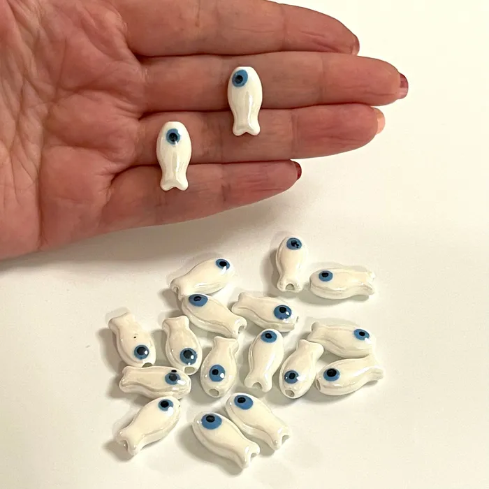 Earrings Peppy Beads Hand Made Ceramic White Fish Charms 3 pcs in a pack