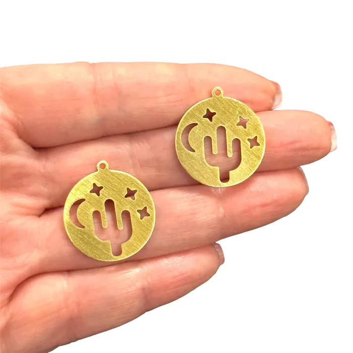 Earrings Peppy Beads Raw Brass Cactus Charms2 pcs in a pack