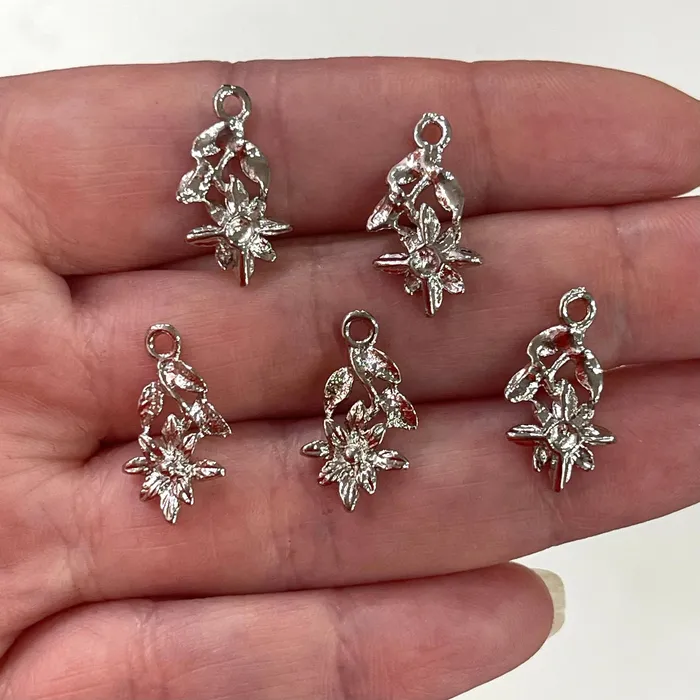 Earrings Peppy Beads Rhodium Plated Flower Charms 5 pcs in a pack