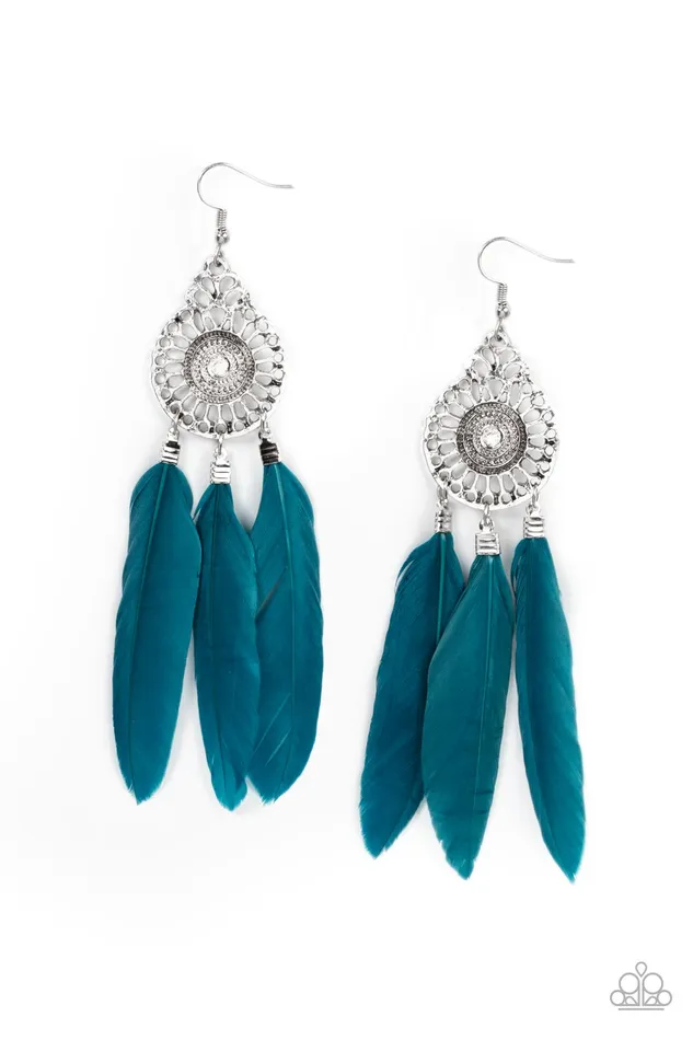 Earrings Pretty in PLUMES Blue Paparazzi Accessories