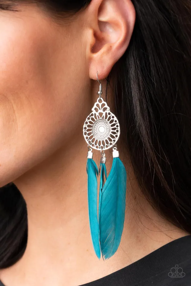 Earrings Pretty in PLUMES Blue Paparazzi Accessories