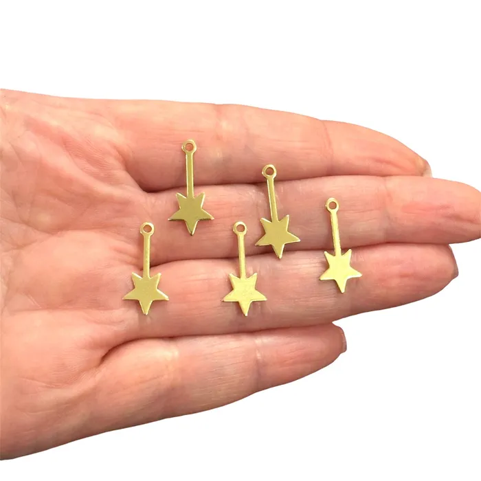 Earrings Raw Brass Star Stick Charms5 pcs in a pack Peppy Beads