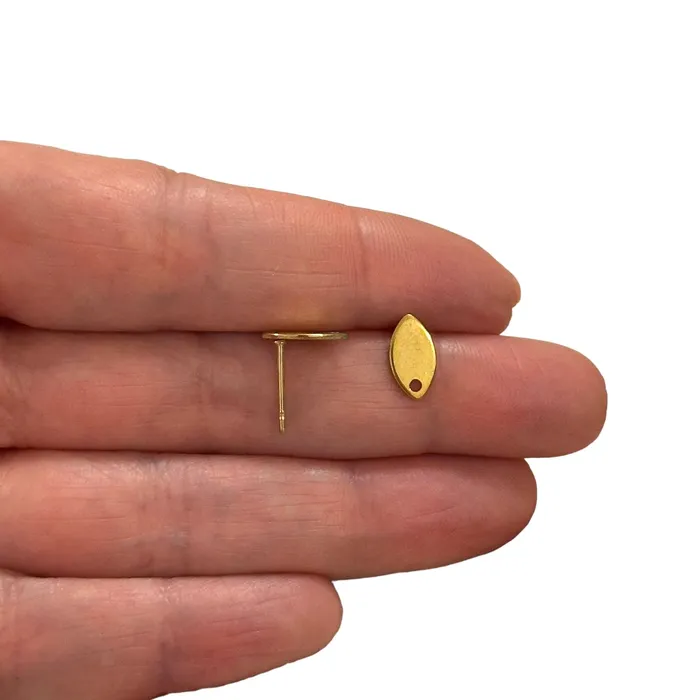 Earrings Stainless Steel 24Kt Gold Plated Oval Stud Earrings With Hole Peppy Beads Earrings Stainless Steel 24Kt Gold Plated Oval Stud Earrings With Hole Peppy Beads