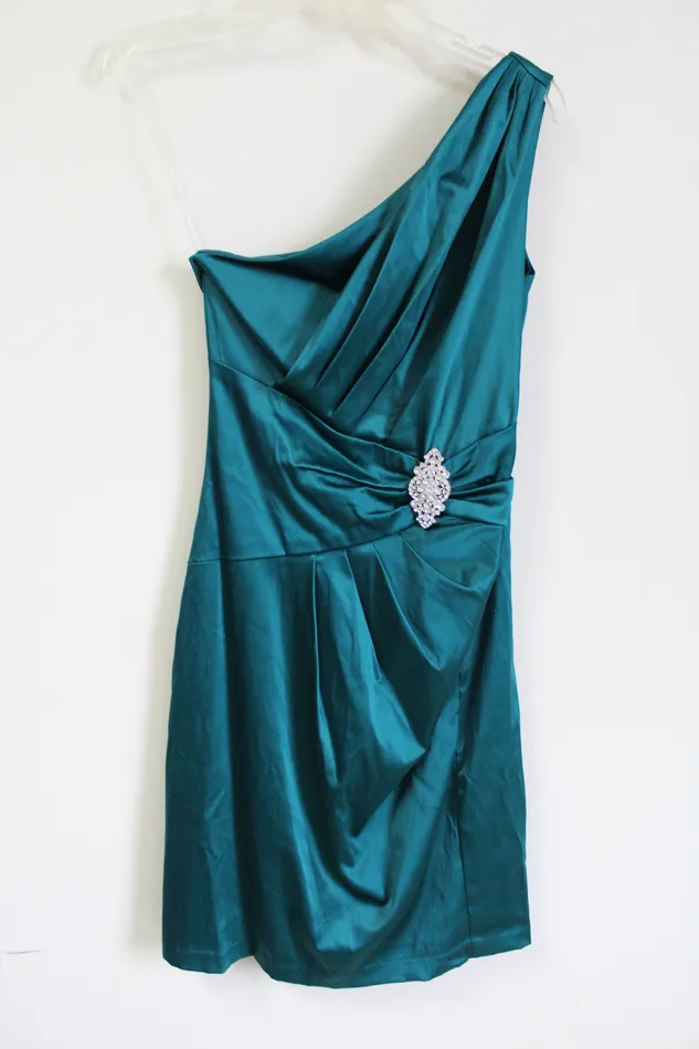 Earrings Studio Y Peacock Green OneShoulder Dress 34 Studio Y