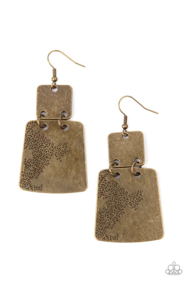 Earrings Tagging Along Brass Paparazzi Accessories