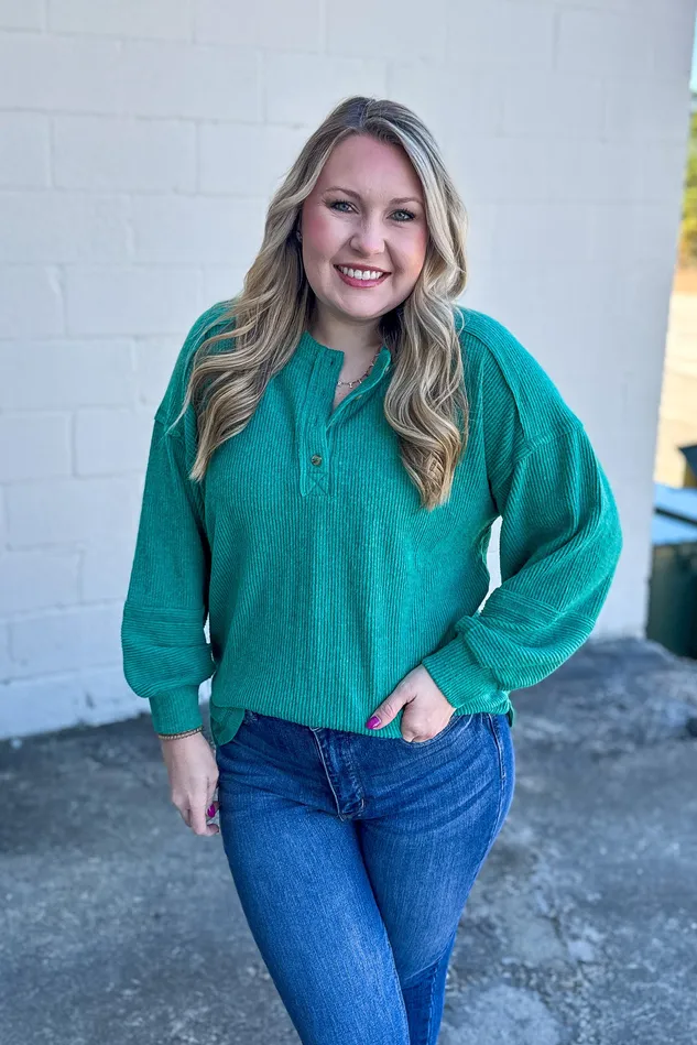 Earrings The Alexa Henley Top Green Zenana