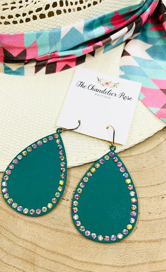 Earrings The Chandelier Rose Boutique GREEN TEAR DROP EARRINGS WITH RHINESTONE