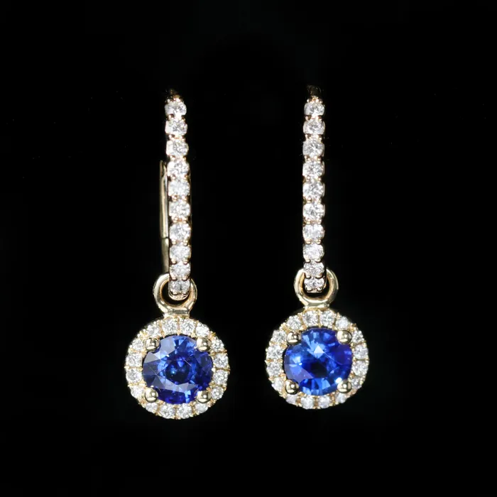 Earrings The Gem House 14K Yellow Gold 117 CTW Sapphire and Diamond Dangle Hoop Earrings Earrings The Gem House 14K Yellow Gold 117 CTW Sapphire and Diamond Dangle Hoop Earrings