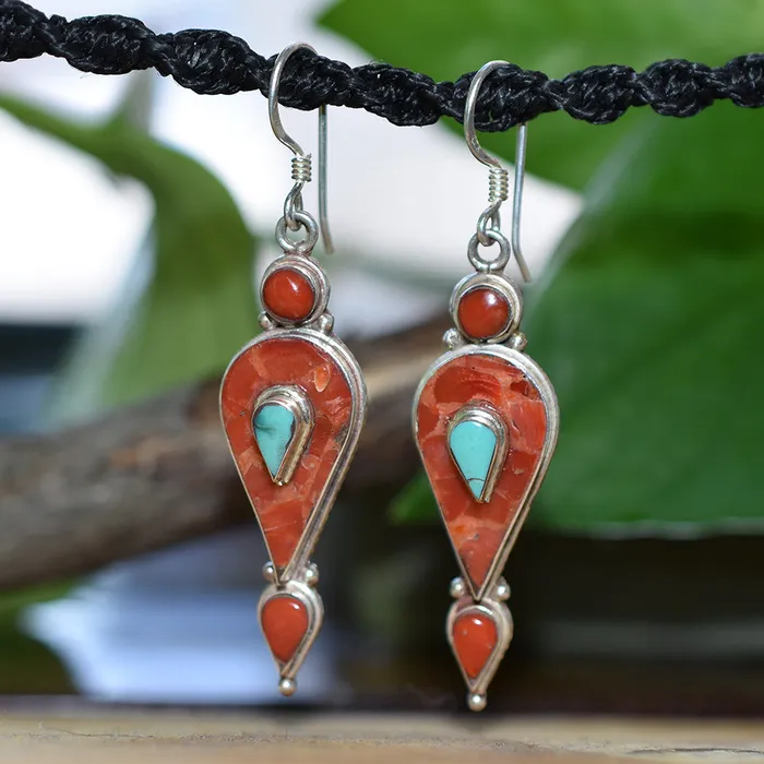 Earrings Tibetan Teardrop Earrings coral DC
