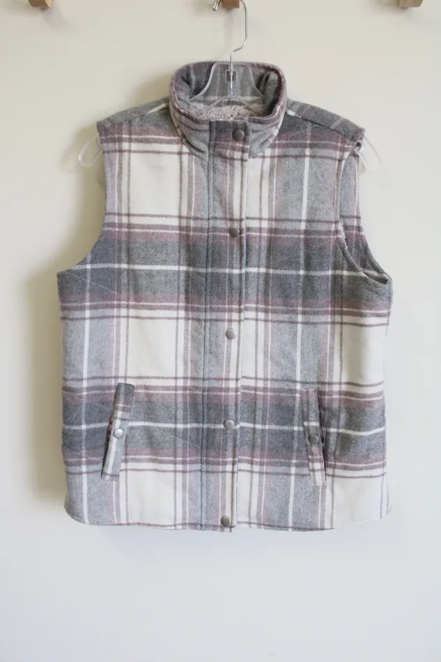 Earrings TS TS Gray Pink Plaid Sherpa Lined Vest S