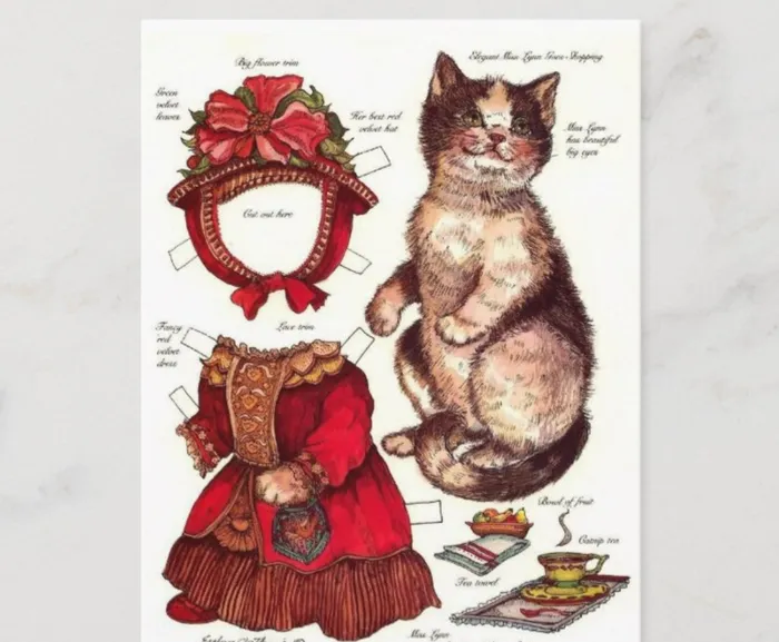 Earrings Victorian Cat Paper Doll Vintage Christmas Holiday Postcard zaz