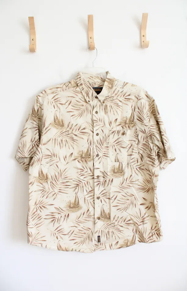 Earrings Woolrich Woolrich Tan Sailboat Leaves Patterned Button Down Shirt XL
