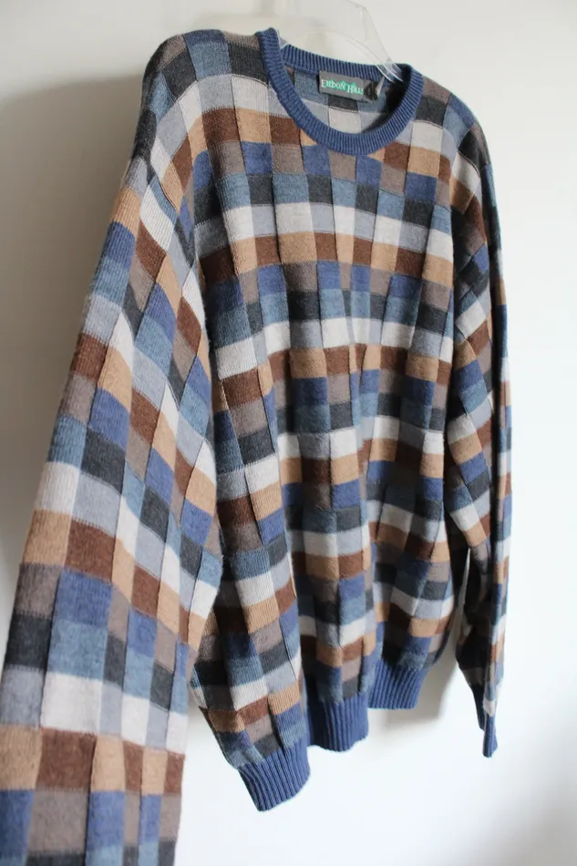 Eldon Hills Blue Brown Checkered Knit Vintage Sweater XXL Eldon Hills Rings Eldon Hills Blue Brown Checkered Knit Vintage Sweater XXL Eldon Hills Rings