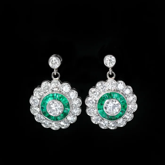 Estate Platinum 160 CTW Diamond and Emerald Dangle Earrings Dover Jewelry Diamonds Earrings Estate Platinum 160 CTW Diamond and Emerald Dangle Earrings Dover Jewelry Diamonds Earrings