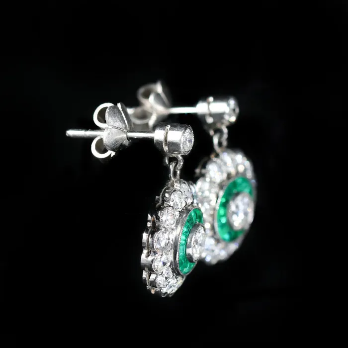Estate Platinum 160 CTW Diamond and Emerald Dangle Earrings Dover Jewelry Diamonds Earrings