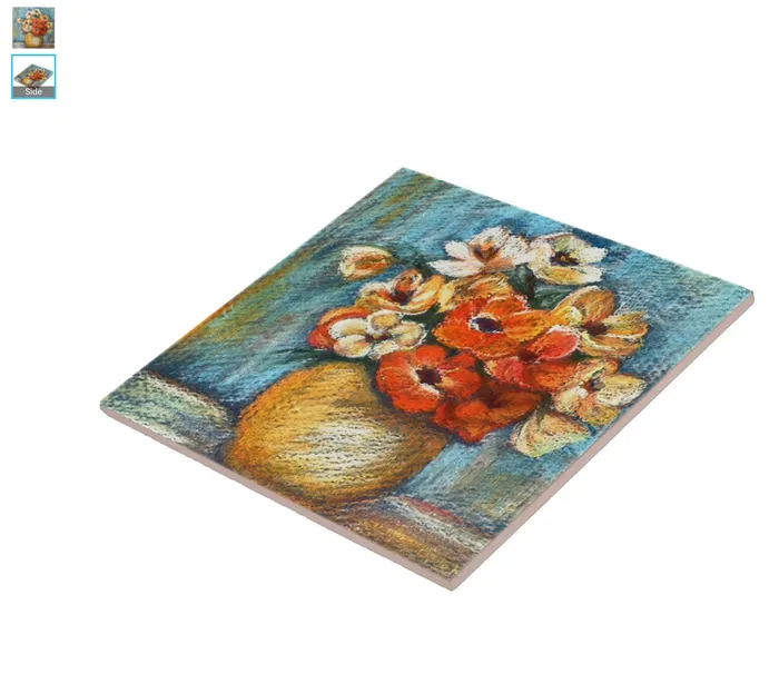 Floral Bouquet Ceramic Tile Portraits by NC Rings
