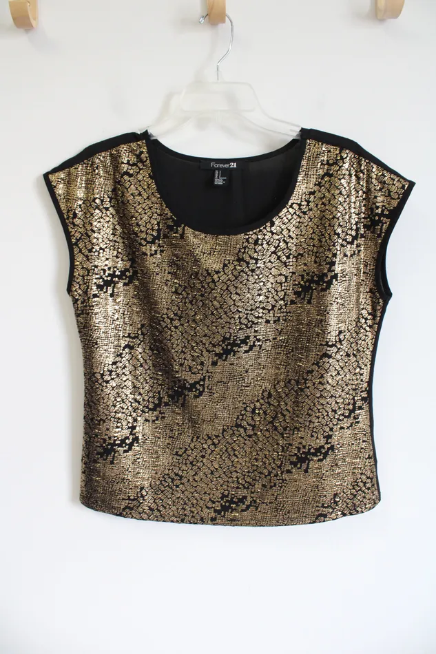 Forever 21 Black Gold Metallic Top S Forever 21 Necklaces
