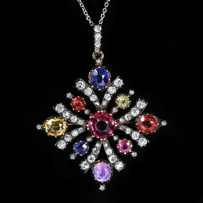 Georgian 565 CTW Gemstone Diamond BroochPendant OTC Necklaces