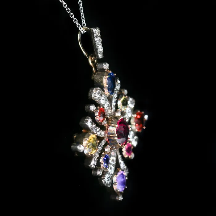 Georgian 565 CTW Gemstone Diamond BroochPendant OTC Necklaces
