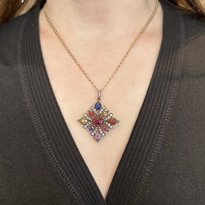 Georgian 565 CTW Gemstone Diamond BroochPendant OTC Necklaces