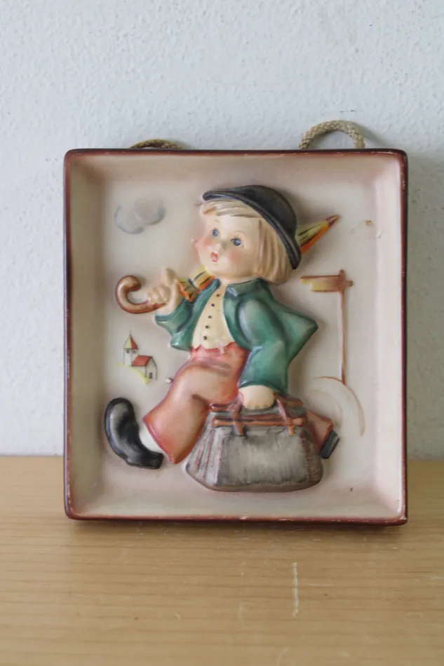 Goebel Hummel Goebel Boy With Umbrella Ceramic Wall Hanging Plaque 5X5 Necklaces Goebel Hummel Goebel Boy With Umbrella Ceramic Wall Hanging Plaque 5X5 Necklaces