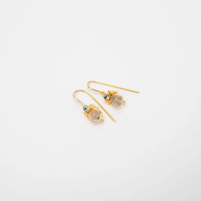 Gold Plated Moonstone and Blue Topaz Drop Earrings Tiger Mountain Earrings