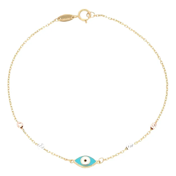 Gold Shield Necklaces Pulsera Ojo Turco Oro 14k 3 Oros