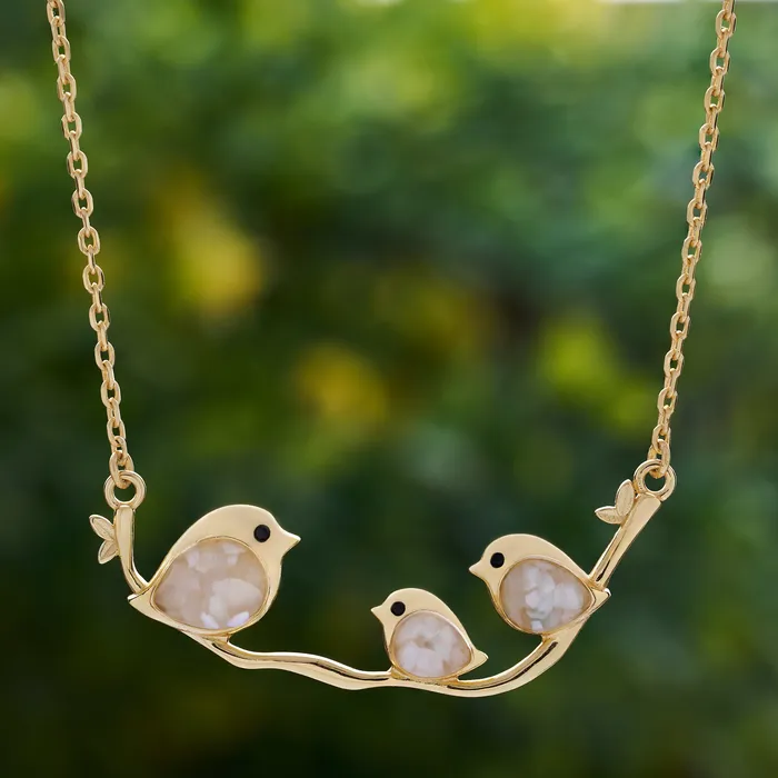 Gold Triple Mother of Pearl Birdie Branch Necklace Chadds Ford Jewelry Necklaces