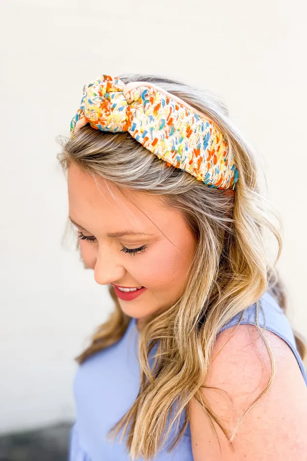 Golden Stella Earrings Multi Colored Knotted Straw Headband