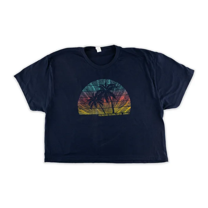 GREATMOUNTAINWE Earrings Tropical Stripes Polynesian Cultural Center Womens Crop Tee Shirt Navy