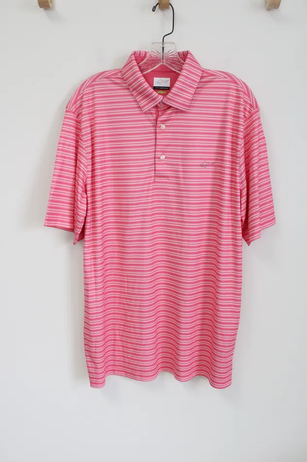 Greg Norman Earrings Greg Norman PlayDry Pink Striped Polo Shirt L