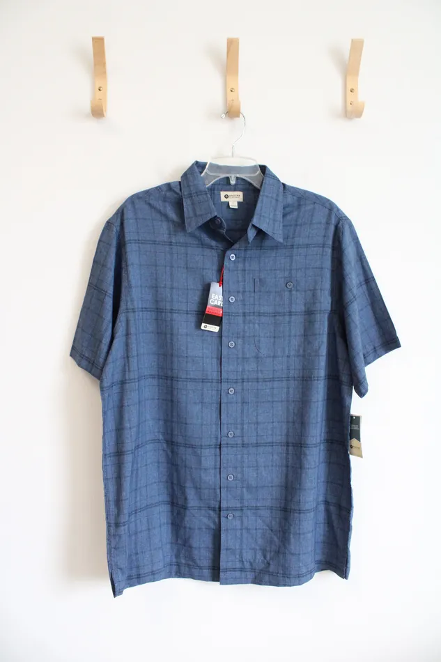 Haggar NEW Haggar Blue Plaid Button Down Shirt L Tall Rings