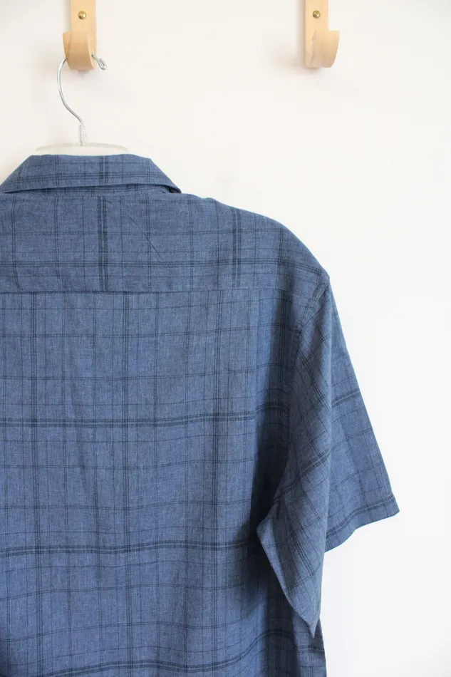 Haggar NEW Haggar Blue Plaid Button Down Shirt L Tall Rings