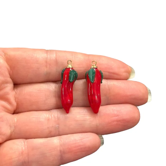 Hand Made Murano Glass Pepper Charms With 24Kt Gold Plated Pins 2 pcs in a pack Peppy Beads Earrings Hand Made Murano Glass Pepper Charms With 24Kt Gold Plated Pins 2 pcs in a pack Peppy Beads Earrings