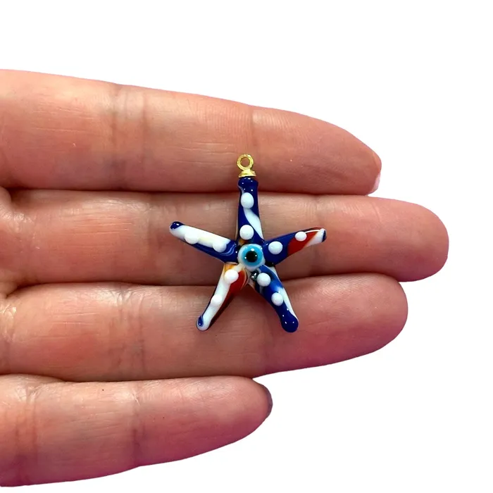 Hand Made Murano Glass Starfish Charm With 24Kt Gold Plated Pin Peppy Beads Earrings Hand Made Murano Glass Starfish Charm With 24Kt Gold Plated Pin Peppy Beads Earrings
